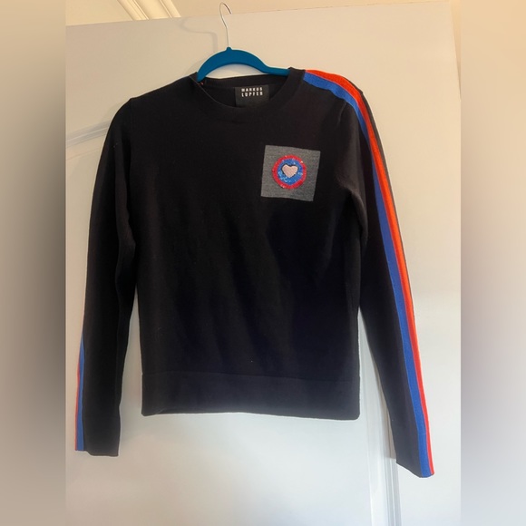 Markus Lupfer Tops - Markus Lupfer Navy Sweater with Colorful Stripes Small